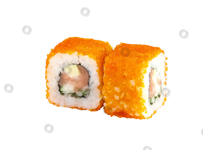 Скачать Рулет на белом фоне. Популярное японское или корейское блюдо фотосток Ozero