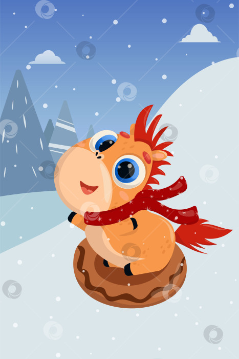 Скачать Векторная иллюстрация веселой лошади, катающейся на санях с холма. Новый год, Рождество, сани, праздник, 2026, Лошадь, Китайский Новый год, гороскоп, холм, игры, развлечения, отдых, выходной. Изолированный персонаж фотосток Ozero