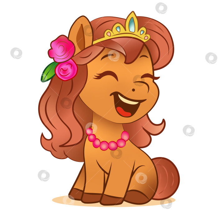 Скачать Смеющаяся, счастливая, милая маленькая девочка-лошадка с розой в волосах фотосток Ozero