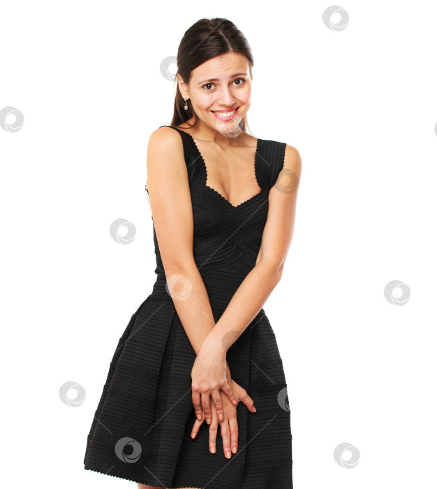 Скачать Красивая брюнетка в черном платье фотосток Ozero