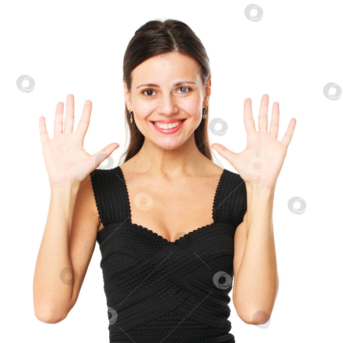 Скачать Считаю по пальцам - десять. Портрет красивой брюнетки-модели фотосток Ozero