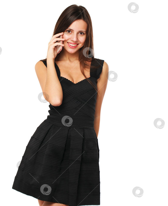 Скачать Красивая молодая брюнетка звонит по телефону фотосток Ozero