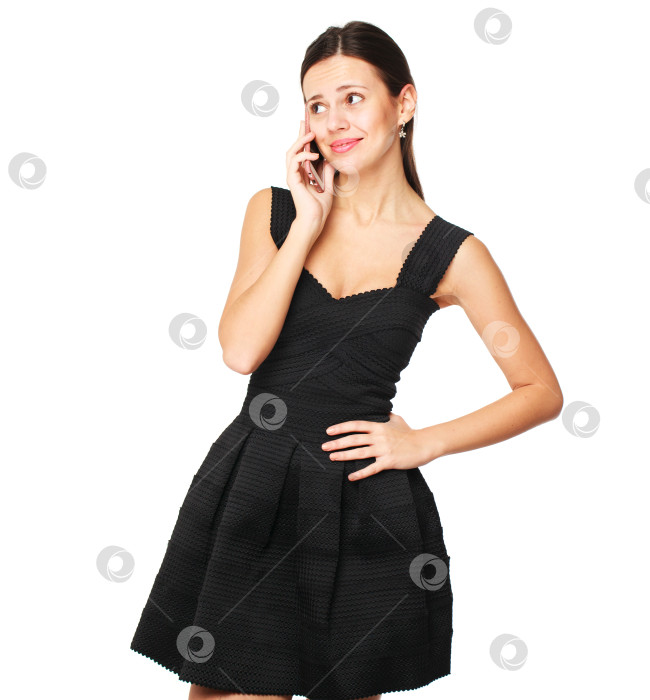 Скачать Красивая молодая брюнетка звонит по телефону фотосток Ozero