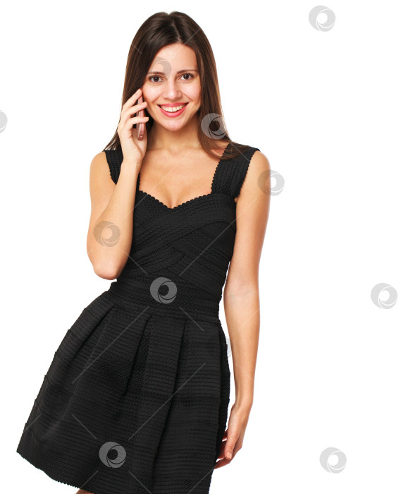 Скачать Красивая молодая брюнетка звонит по телефону фотосток Ozero