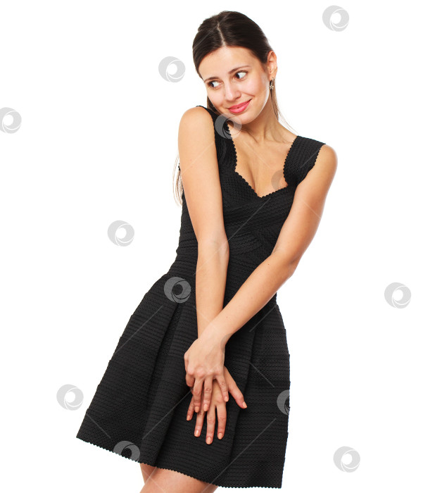 Скачать Красивая брюнетка в черном платье фотосток Ozero