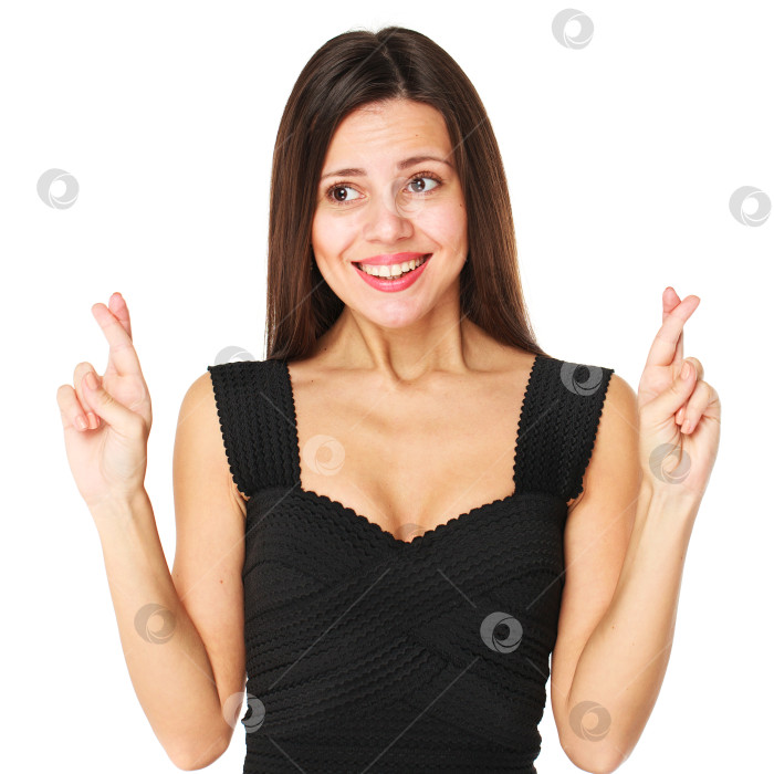Скачать Брюнетка со скрещенными пальцами фотосток Ozero