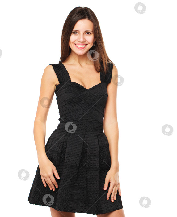 Скачать Красивая брюнетка в черном платье фотосток Ozero