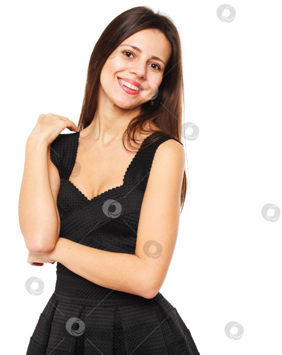 Скачать Красивая брюнетка в черном платье фотосток Ozero