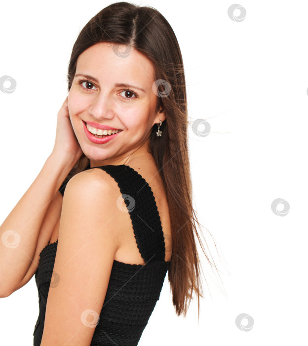 Скачать Красивая брюнетка в черном платье фотосток Ozero