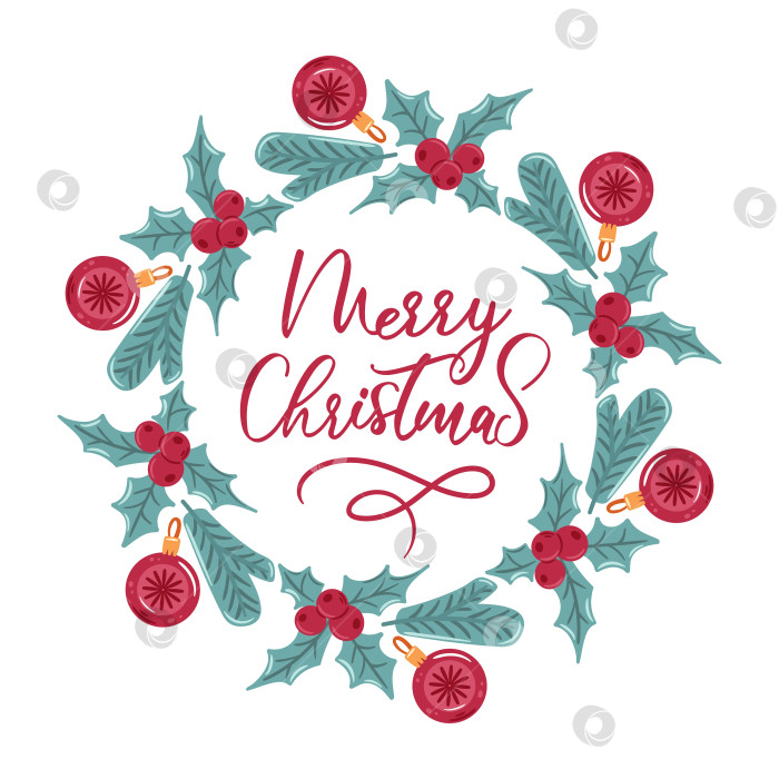 Скачать Круглая рамка с рождественским венком из остролиста и безделушками создает праздничную рамку, идеально подходящую для векторных иллюстраций. фотосток Ozero