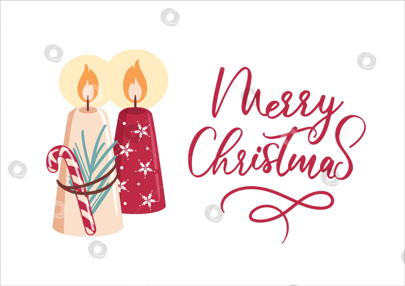 Скачать Праздничная векторная иллюстрация с изображением рождественских свечей, леденцовых тростей и разноцветных леденцов на палочке, оформленная в игривом, уютном стиле. Яркие, четкие линии с мягкими тенями фотосток Ozero