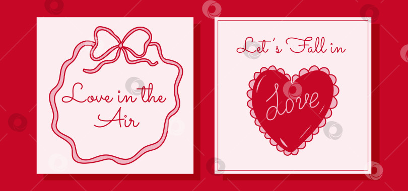 Скачать Набор красных открыток-валентинок в минималистичном стиле с любовной типографикой и изображением сердца фотосток Ozero
