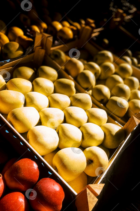 Скачать Яблоки в корзине в продуктовом магазине, фрукты и овощи продаются на рынке фотосток Ozero