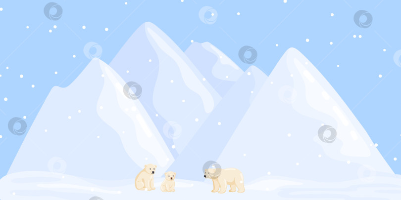 Скачать Семья белых медведей в заснеженном арктическом пейзаже фотосток Ozero