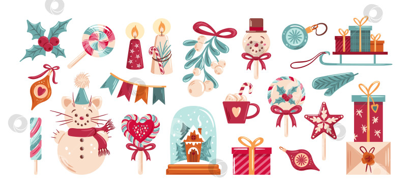 Скачать коллекция праздничных иллюстраций на рождественскую тематику, различные праздничные элементы. Иллюстрации красочные и причудливые, в них сочетаются традиционные и современные рождественские мотивы. фотосток Ozero