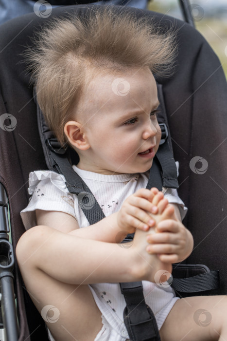 Скачать Портрет красивой маленькой девочки, сидящей в коляске фотосток Ozero
