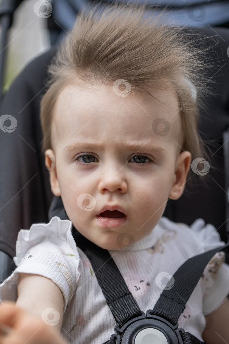 Скачать Портрет красивой маленькой девочки, сидящей в коляске фотосток Ozero