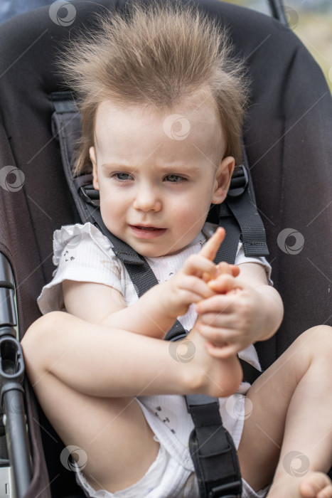 Скачать Портрет красивой маленькой девочки, сидящей в коляске фотосток Ozero