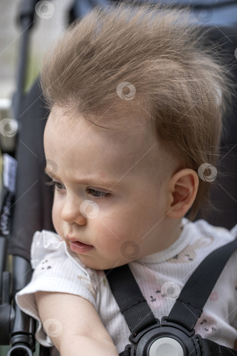 Скачать Портрет красивой маленькой девочки, сидящей в коляске фотосток Ozero