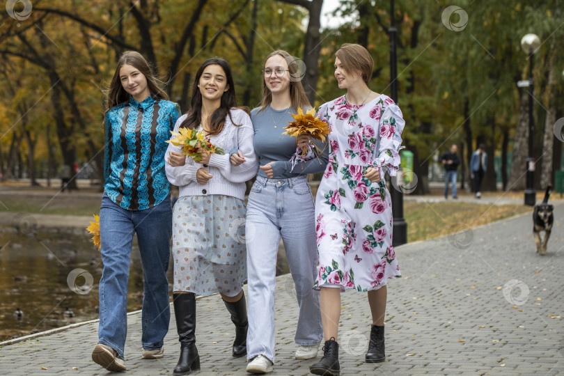 Скачать Групповой портрет четырех молодых девушек фотосток Ozero