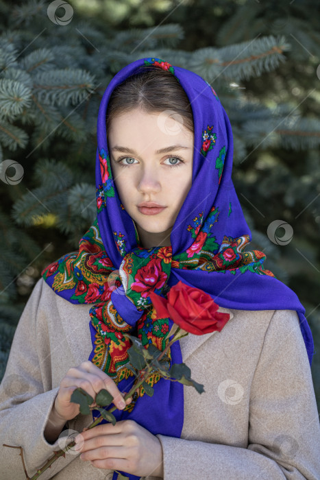 Скачать Портрет молодой красивой женщины с шарфом на голове фотосток Ozero