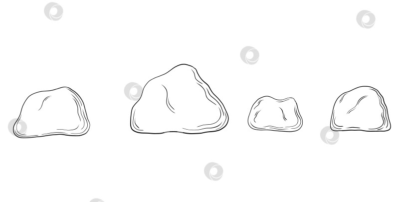 Скачать Набор из четырех морских камней, нарисованных от руки эскизами фотосток Ozero