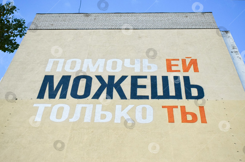Скачать Надпись на жилом здании: "Помочь ей можешь только ты". Лиза Алерт. фотосток Ozero