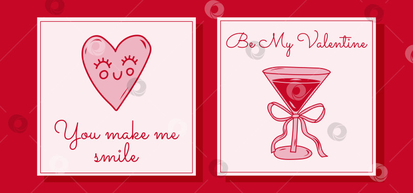 Скачать Набор минималистичных розовых открыток на день святого Валентина с иллюстрацией любви и напитка фотосток Ozero