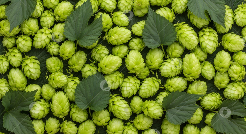 Скачать Яркие зеленые шишки хмеля, оформленные в лаконичном стиле, идеально подходят для продвижения пивного бренда, празднования сезона сбора урожая, Октоберфеста и Дня пива, оставляя достаточно места для вашего текста. фотосток Ozero