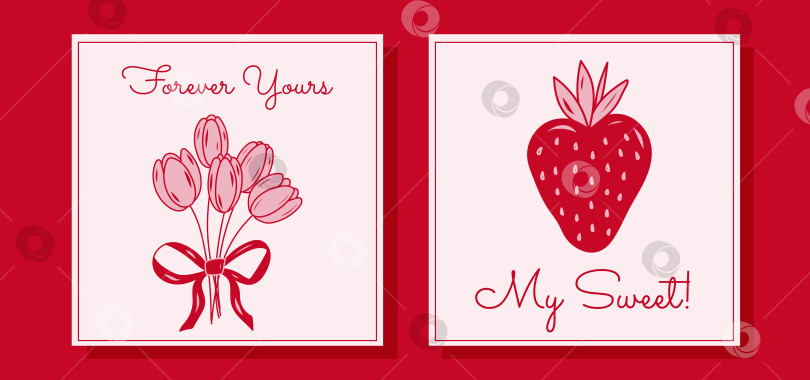 Скачать Элегантный набор валентинок с изображением тюльпанов и клубники фотосток Ozero