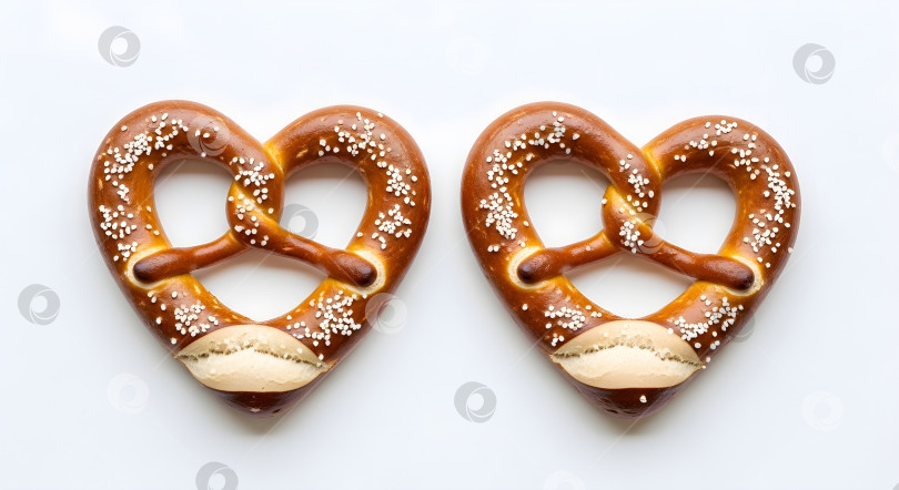 Скачать Два свежих мягких баварских кренделька домашнего приготовления на белом фоне. фотосток Ozero