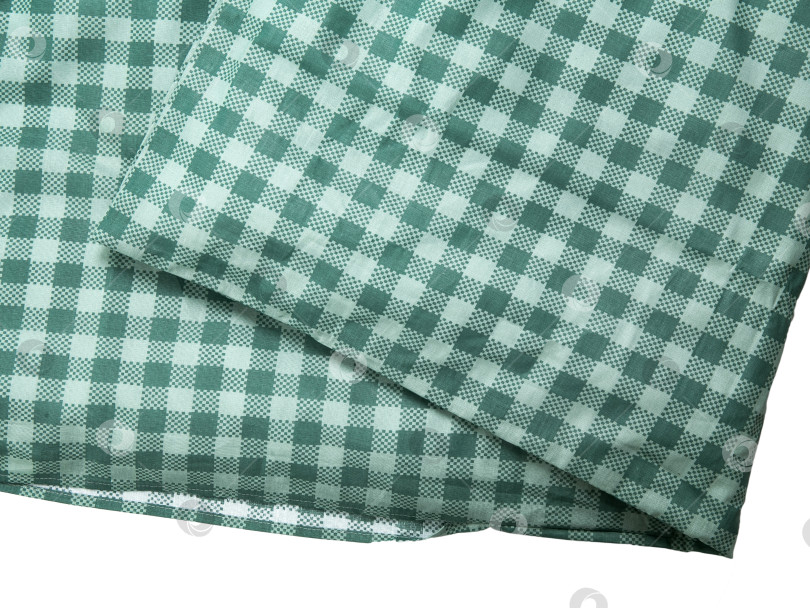 Скачать хлопчатобумажная простыня и пододеяльник из ткани в зеленую клетку фотосток Ozero