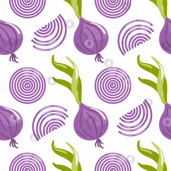 Скачать Бесшовный узор из фиолетового лука с глянцевой поверхностью, насыщенными баклажанными тонами и нежными бликами создает смелую, элегантную и современную текстуру. фотосток Ozero