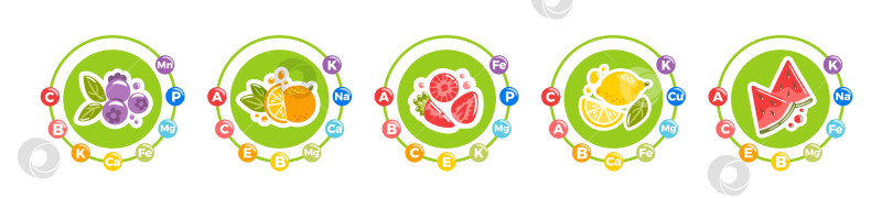 Скачать Яркий коллаж из черники, апельсинов, клубники, лимонов и арбуза с глянцевыми бликами и четкими очертаниями, передающий свежесть, витамины и здоровую фруктовую энергию. фотосток Ozero