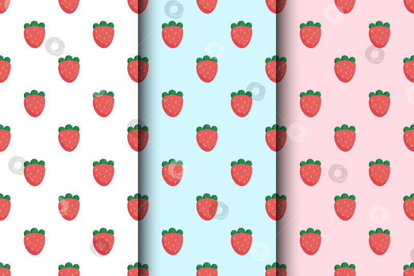 Скачать Набор с рисунком клубники. Симпатичная плоская клубничка, нарисованная от руки. Бесшовные детские принты фотосток Ozero