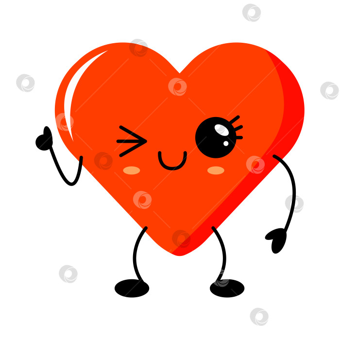 Скачать Забавный персонаж в виде кавайного сердечка подмигивает и улыбается фотосток Ozero