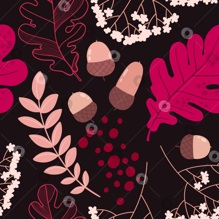 Скачать Бесшовный осенний узор с дубовыми листьями и желудями. фотосток Ozero