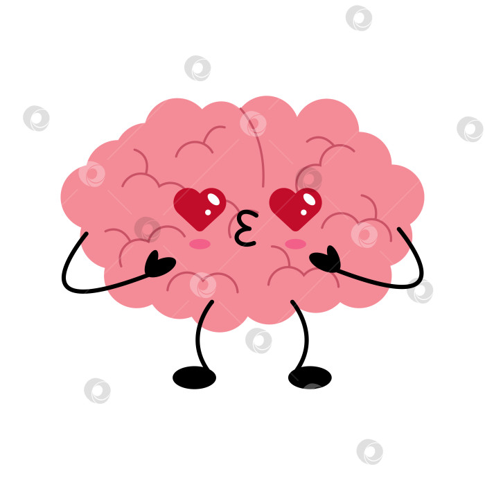 Скачать Милый розовый кавайный персонаж с мозгами влюбленного с глазами-сердечками фотосток Ozero