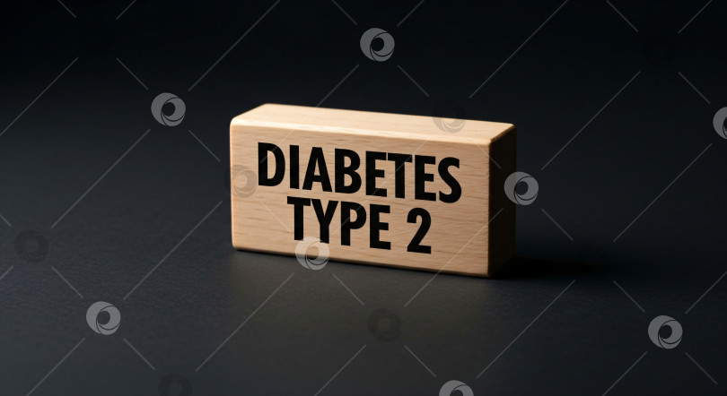Скачать Деревянные блоки с текстом "Сахарный диабет 2 типа" на черном фоне, шаблон баннера для санитарного просвещения, повышения осведомленности о хронических заболеваниях или кампании по профилактике с помощью copyspace. фотосток Ozero