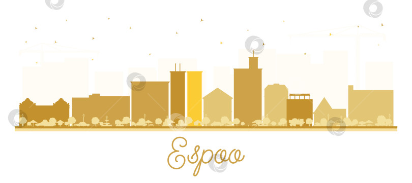 Скачать Силуэт финского города Эспоо на фоне желтых зданий, выделяющихся на белом фоне. Городской пейзаж Эспоо с достопримечательностями. Концепция бизнеса и туризма с современной и исторической архитектурой. фотосток Ozero