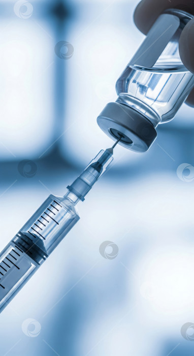 Скачать Шприц и флакон для вакцинации. Концепция медицины, здравоохранения и научных исследований. фотосток Ozero