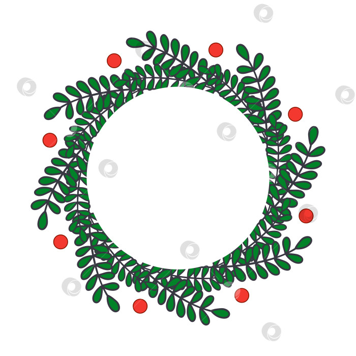 Скачать Круглая рамка из листьев и красных ягод фотосток Ozero