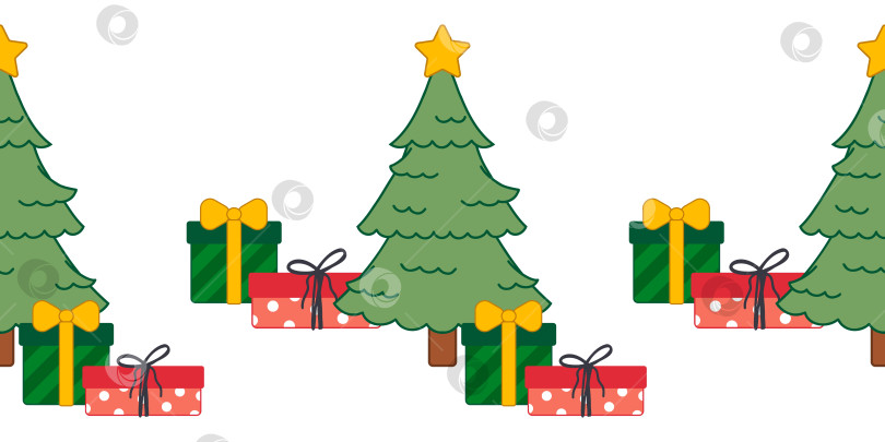 Скачать Рождественская елка и подарки с бесшовной каймой фотосток Ozero