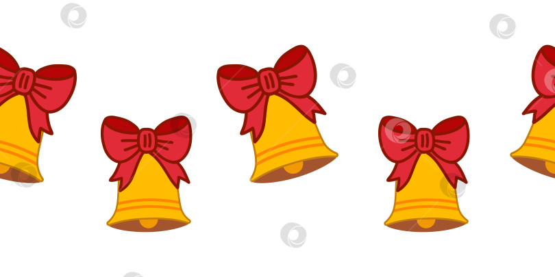 Скачать Обрамление из золотых рождественских колокольчиков и красных бантов фотосток Ozero