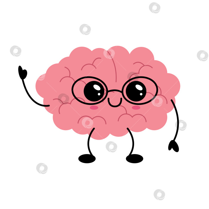 Скачать Симпатичный улыбающийся мозговой персонаж с иллюстрацией в очках фотосток Ozero