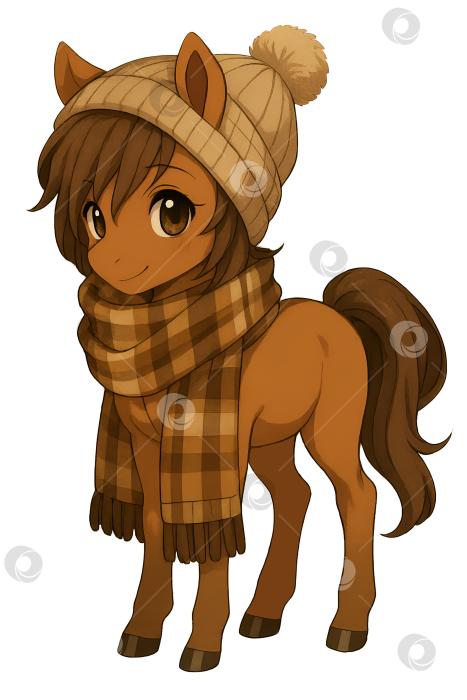 Скачать Жеребёнок аниме в клетчатом шарфе фотосток Ozero