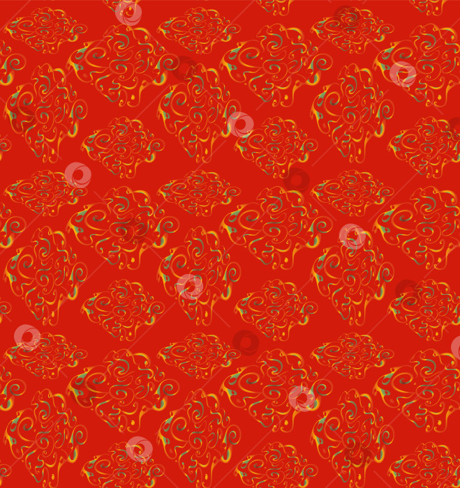 Скачать Зеленые и желтые градиентные элементы на красном фоне образуют бесшовный узор. фотосток Ozero