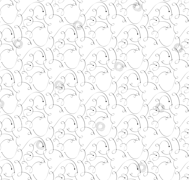 Скачать Бесшовный векторный узор из тонких черных линий с кружочками в стиле каракулей на концах. фотосток Ozero