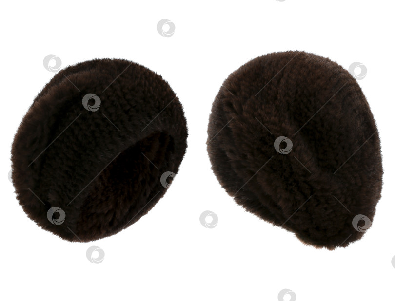 Скачать Темно-коричневая меховая шапка на изолированном белом фоне вид спереди и сзади фотосток Ozero