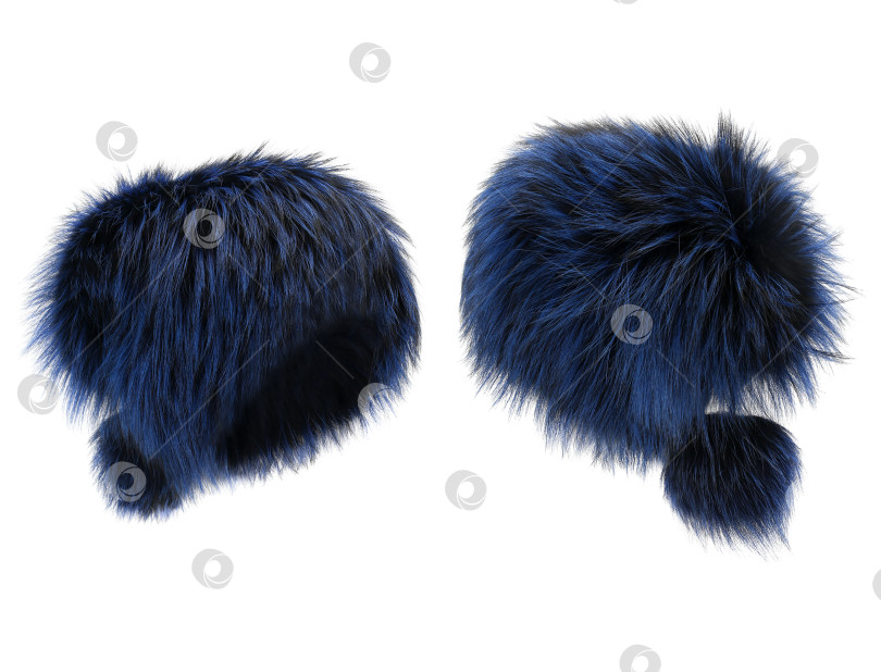 Скачать Синяя меховая шапка на изолированном белом фоне вид спереди и сзади фотосток Ozero